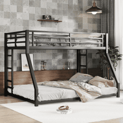 Metal Full XL Over Queen Bunk Bed For Teens And Adults, Noise Reduced No Box Spring Needed, Black (Color: Black)