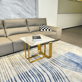 Rectangular End Table With Sintered Stone Top, Gold Metal Frame For Living Room (Color: Gold)