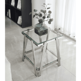 20 Inch Square End Table, Modern Stainless Steel End Table, Double-Layer Clear Tempered Glass Coffee Table, Side Table With Storage, For Living R (Color: Silver)