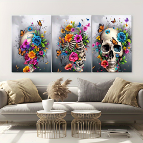 3 Pieces Skull Art Canvas Painting - Framed Contemporary Abstract Minimalist Artwork For Living Room Bedroom Bathroom--Selling On Temu Is Prohibited (Option: 12x8inch)