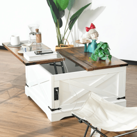 Coffee Table, Multi-functional Lifting Dining Table Coffee Table, Living Room Home Table, Modern Coffee Table 90CM, Vintage White (Color: White)