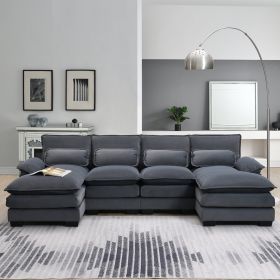 New Modern U-shaped Sectional Sofa, 6-Seat With Waist Pillows 109.8 55.9 (Option: Gray)