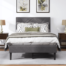 Queen Bed Frame, Linen Storage Headboard, Strong And Stable, No Noise,Under Bed Storage, No Box Spring,Weight 485lbs (Option: Carbon Gray)