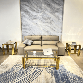 Modern Stainless Steel Coffee Table Set Set Of 3, Double-Layer Clear Tempered Glass Table Top, Coffee Table  Two End Side Table 3-Pieces Sets For (Color: Gold)