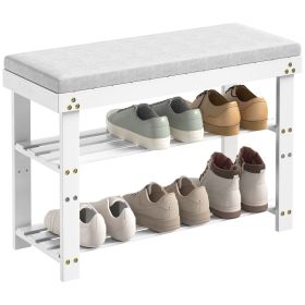 Bamboo Shoe Bench, 3-Tier Shoe Rack, Entryway Bench with Cushion and Adjustable Shelves, Shoe Rack for Entryway, Hallway, Mudroom and Living Room (Color: as Pic)