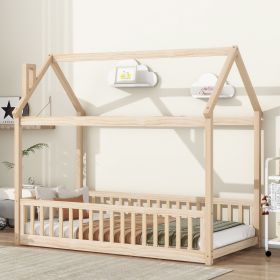 Twin House Bed With Guardrails, Slats ,Natural (Option: Natural)