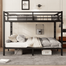 Metal California King Over California King Bunk Bed For Teens And Adults,Space-Saving Noise Reduced No Box Spring Needed, Black (Color: Black)
